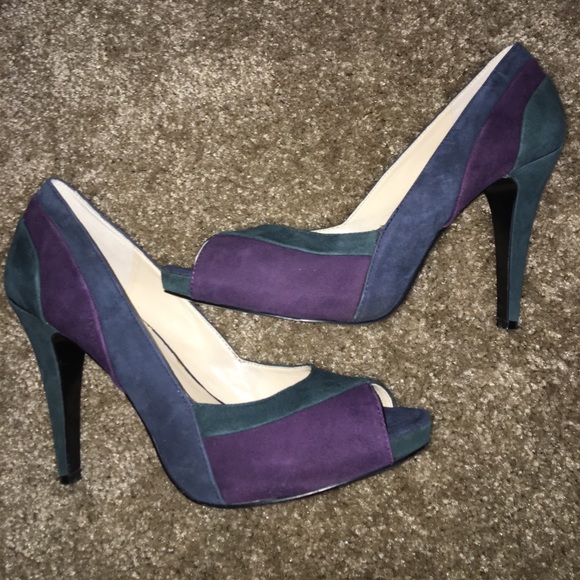 Nine West Peep Toe Suede Purple Pumps Heels 10 - Picture 1 of 8